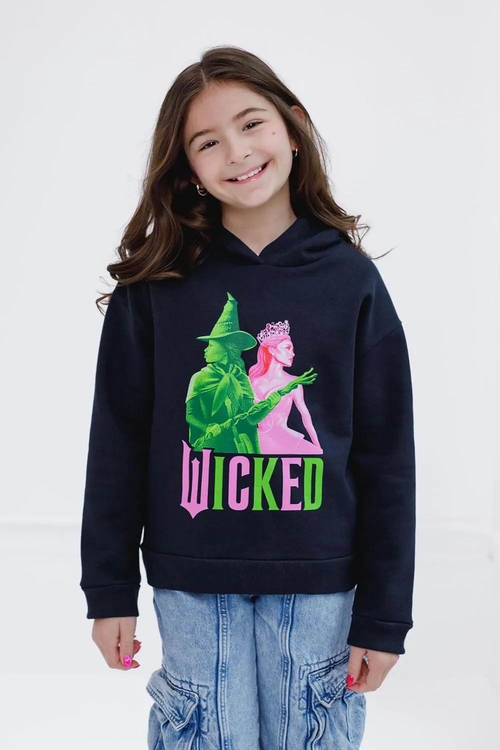 wicked Universal Studios Girls Fleece Drop Shoulder Pullover Hoodie Toddler to Big Kid Sizes (2T - 14-16)