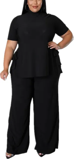 Wide Leg 2 Piece Outfits for Women Sweatsuit Sexy Short Sleeve Split Shirt Pant Set Casual Tracksuits