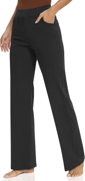 Wide Leg Yoga Pants Women with Pockets, High Waisted Casual Lounge Dress Pants Petite/Regular/Tall