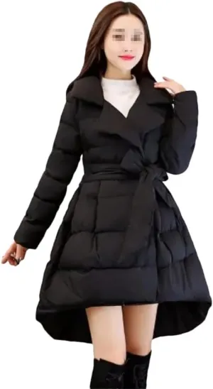 Winter Jacket Long Coat Women Parkas Warm Padded Cotton Jackets With Belt Outerwear Female Clothing