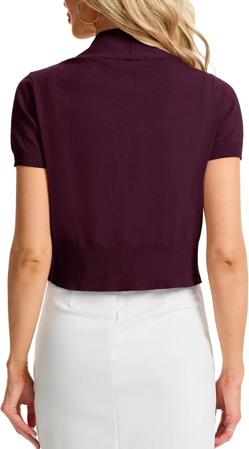 Women 3/4 Sleeve Cropped Cardigan Lightweight Casual Open Front Bolero Shrug Sweaters