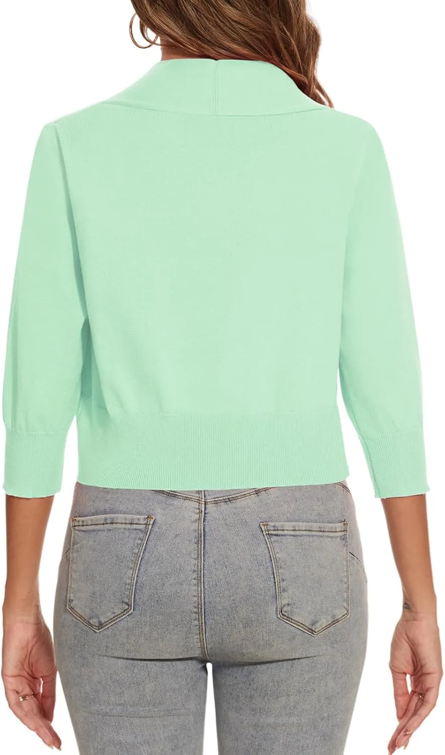 Women 3/4 Sleeve Cropped Cardigan Lightweight Casual Open Front Bolero Shrug Sweaters