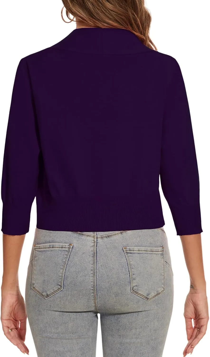 Women 3/4 Sleeve Cropped Cardigan Lightweight Casual Open Front Bolero Shrug Sweaters