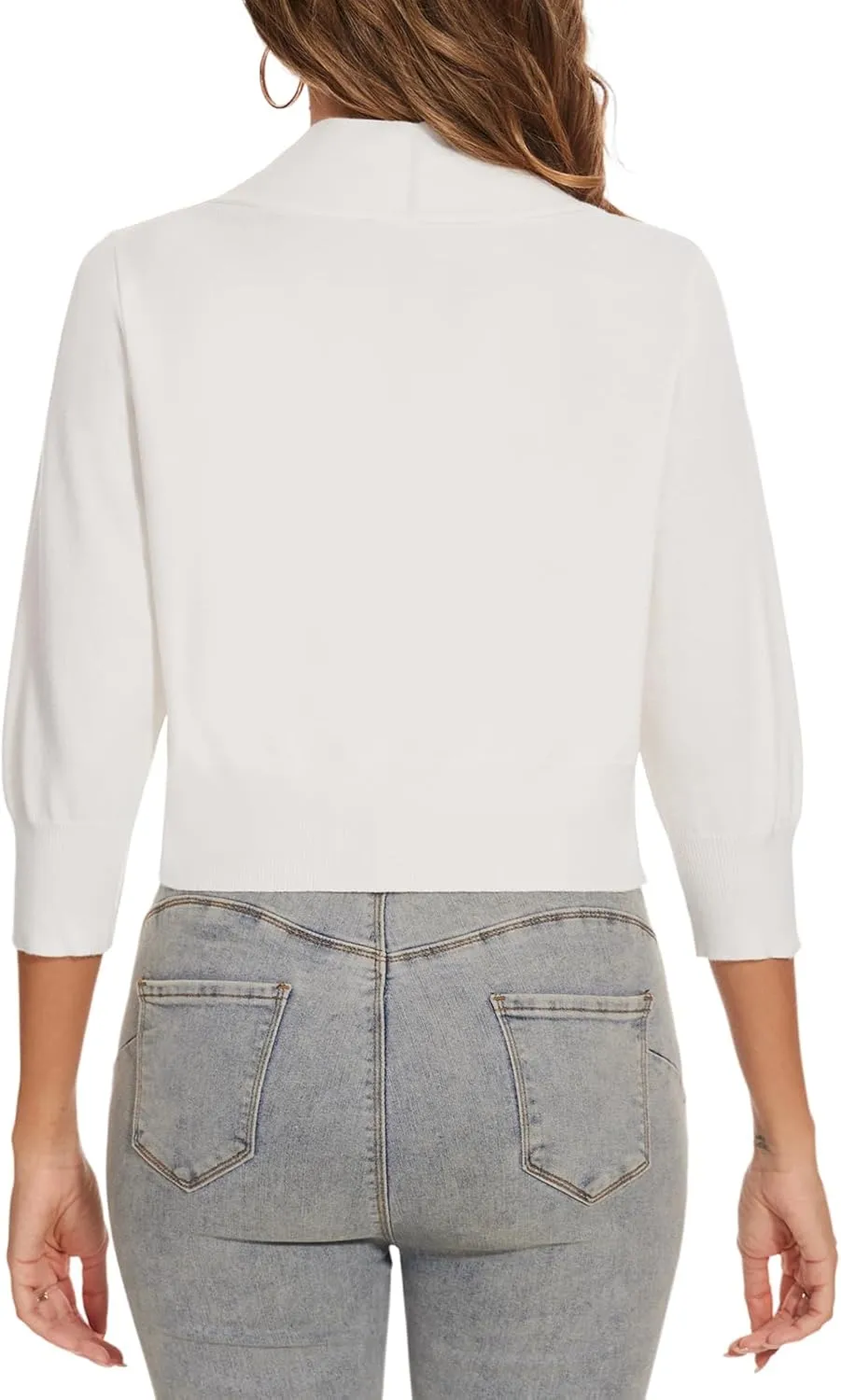 Women 3/4 Sleeve Cropped Cardigan Lightweight Casual Open Front Bolero Shrug Sweaters