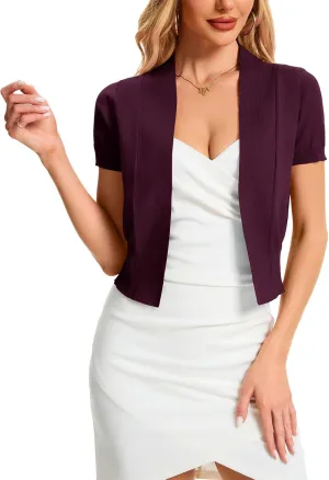 Women 3/4 Sleeve Cropped Cardigan Lightweight Casual Open Front Bolero Shrug Sweaters