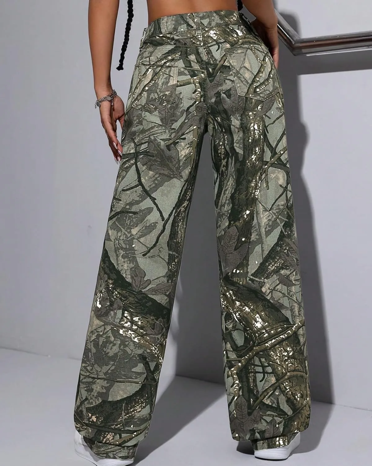 Women Camouflage Cargo Pants Low Waist Baggy Straight Wide Leg Trousers Jeans Slim Fit Pocket Sweatpants