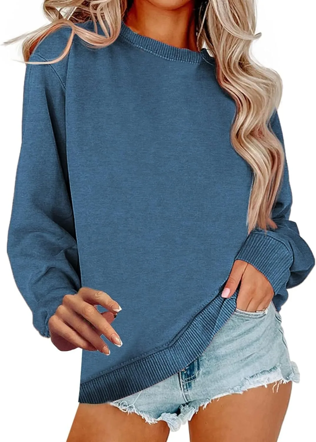 Women Crew Neck Sweatshirts Fall Casual Oversized Sweatshirts Long Sleeve Cute Preppy Sweatshirt Comfort Pullover