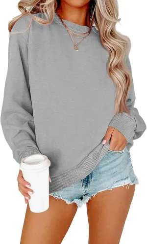 Women Crew Neck Sweatshirts Fall Casual Oversized Sweatshirts Long Sleeve Cute Preppy Sweatshirt Comfort Pullover