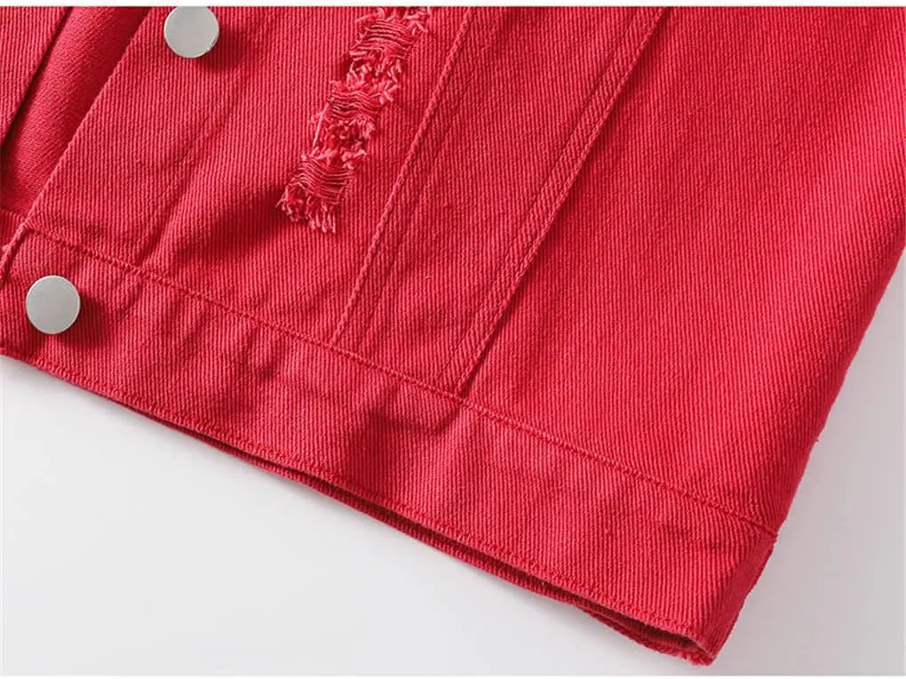 Women Denim Vest Spring Autumn Casual Hole Nail Bead Sleeveless Jacket Short Jean Waistcoat
