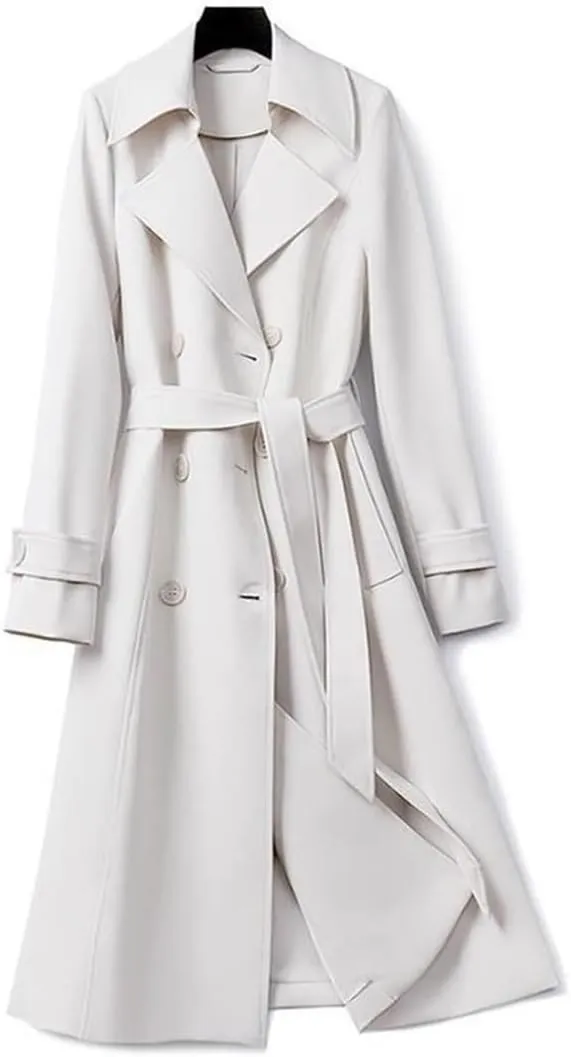 Women Double Breasted Long Trench Coat Lapel Long Sleeve Slim Windbreaker With Belt Fashion Spring Autumn Outerwear
