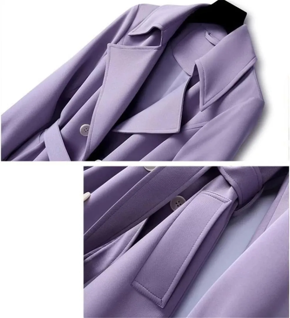Women Double Breasted Long Trench Coat Lapel Long Sleeve Slim Windbreaker With Belt Fashion Spring Autumn Outerwear