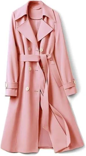Women Double Breasted Long Trench Coat Lapel Long Sleeve Slim Windbreaker With Belt Fashion Spring Autumn Outerwear