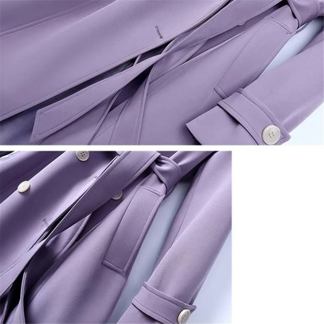 Women Double Breasted Long Trench Coat Lapel Long Sleeve Slim Windbreaker With Belt Fashion Spring Autumn Outerwear