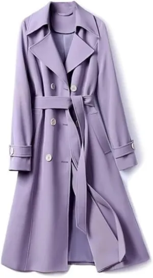 Women Double Breasted Long Trench Coat Lapel Long Sleeve Slim Windbreaker With Belt Fashion Spring Autumn Outerwear