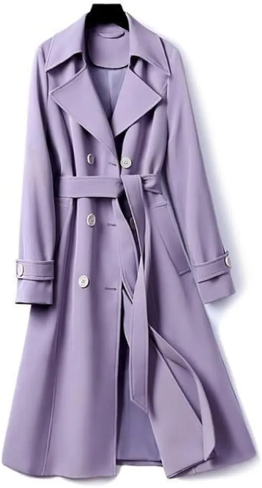 Women Double Breasted Long Trench Coat Lapel Long Sleeve Slim Windbreaker With Belt Fashion Spring Autumn Outerwear