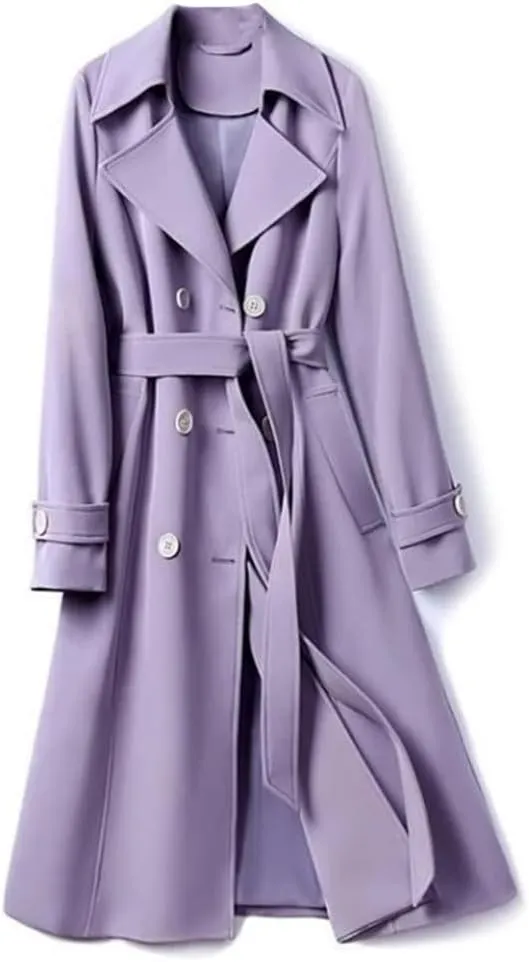 Women Double Breasted Long Trench Coat Lapel Long Sleeve Slim Windbreaker With Belt Fashion Spring Autumn Outerwear