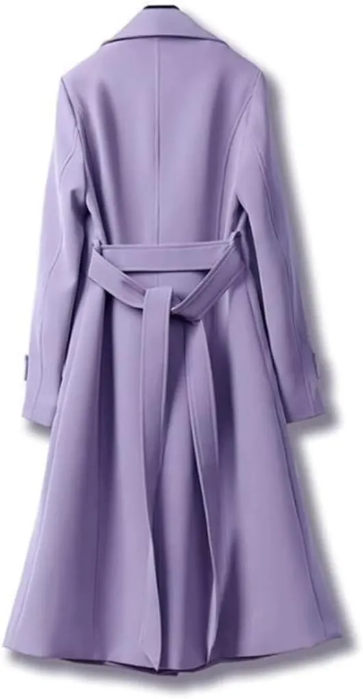 Women Double Breasted Long Trench Coat Lapel Long Sleeve Slim Windbreaker With Belt Fashion Spring Autumn Outerwear