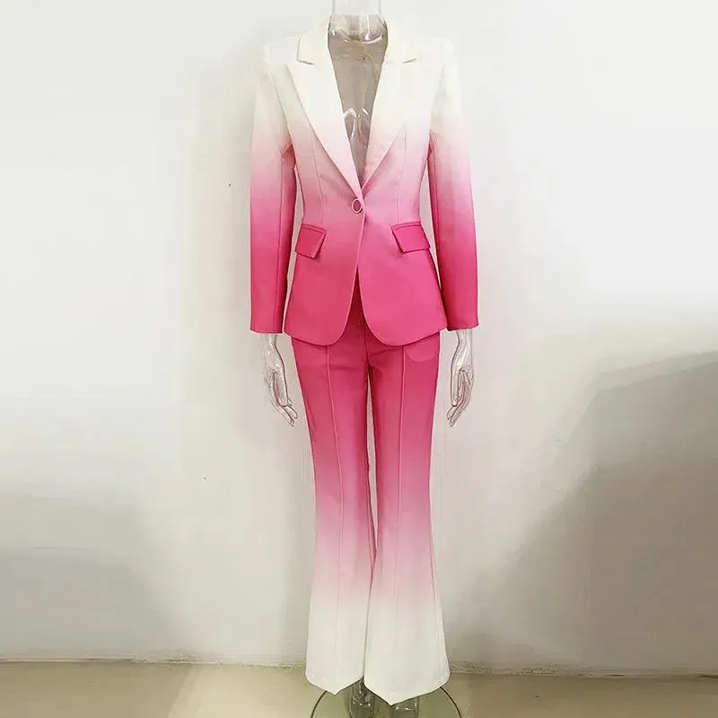Women Pant Suit - Gradient Color, Flare Pants Trouser Suit