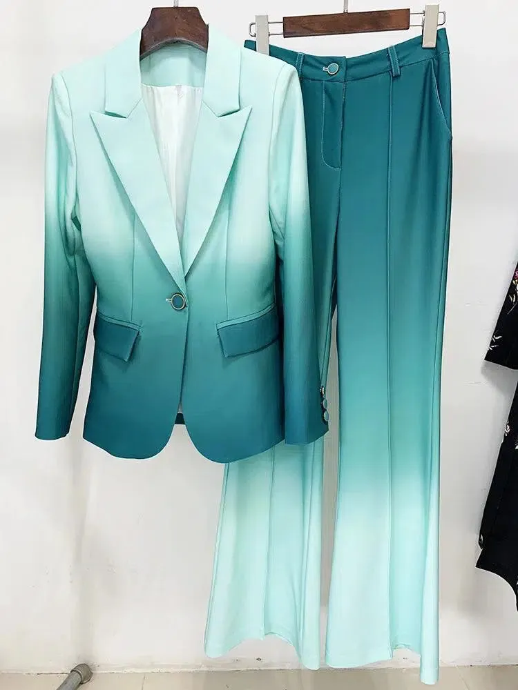 Women Pant Suit - Gradient Color, Flare Pants Trouser Suit