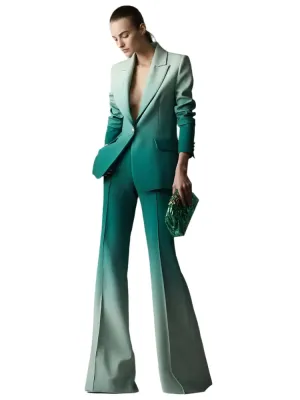 Women Pant Suit - Gradient Color, Flare Pants Trouser Suit