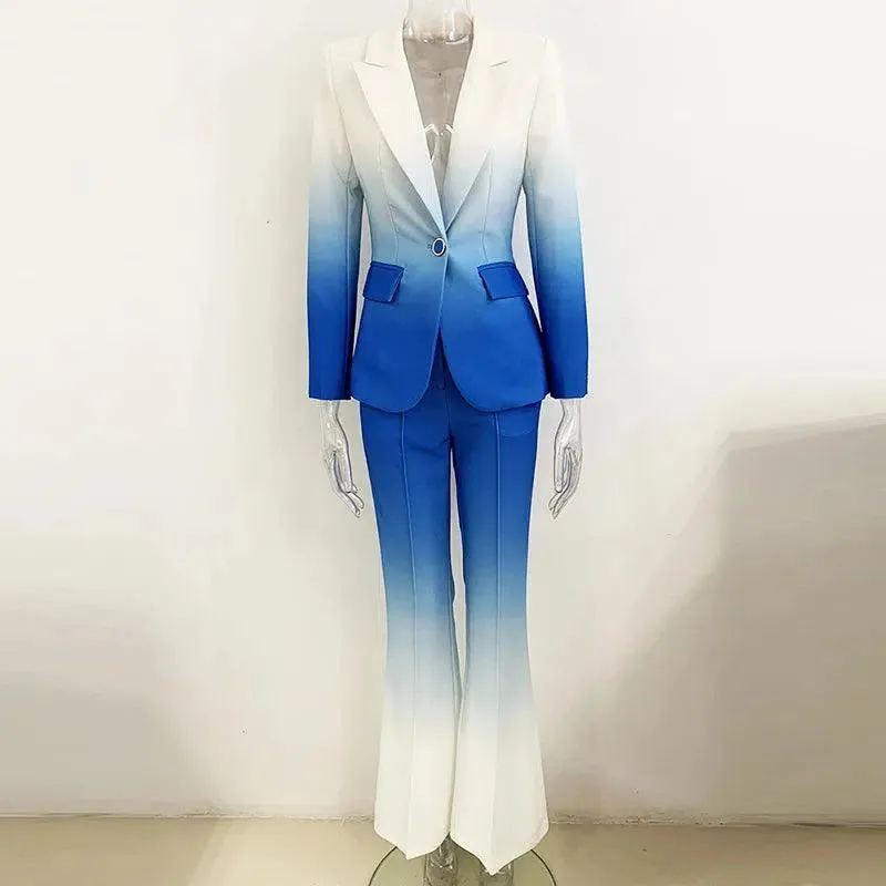 Women Pant Suit - Gradient Color, Flare Pants Trouser Suit
