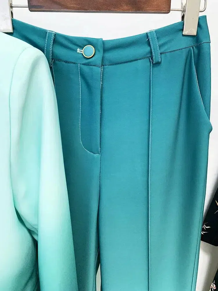 Women Pant Suit - Gradient Color, Flare Pants Trouser Suit