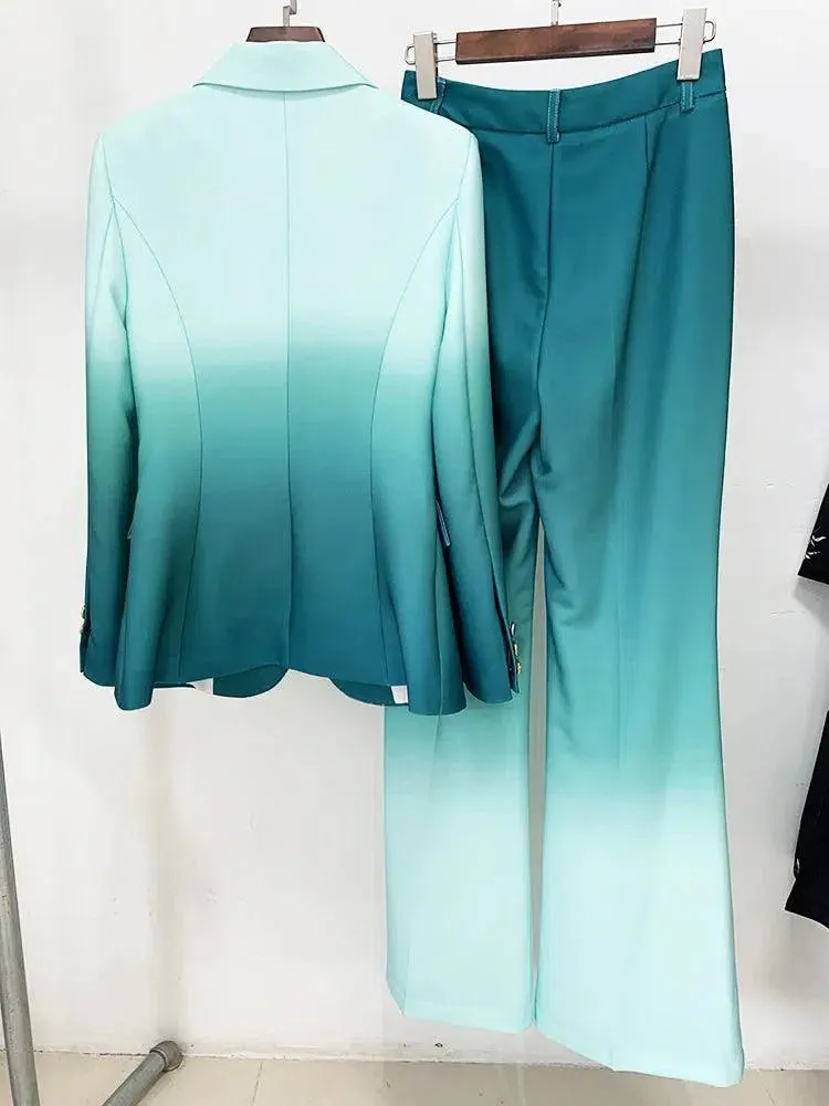Women Pant Suit - Gradient Color, Flare Pants Trouser Suit