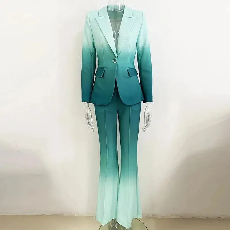 Women Pant Suit - Gradient Color, Flare Pants Trouser Suit