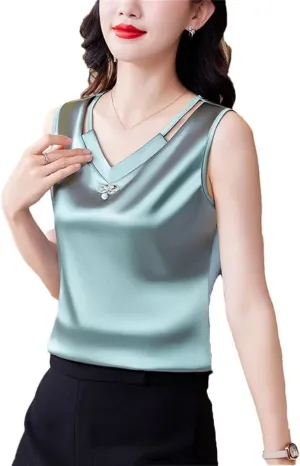 Women Tank Top Spring Summer Hollow Out Camisole V Neck Korean Casual Sleeveless Vest
