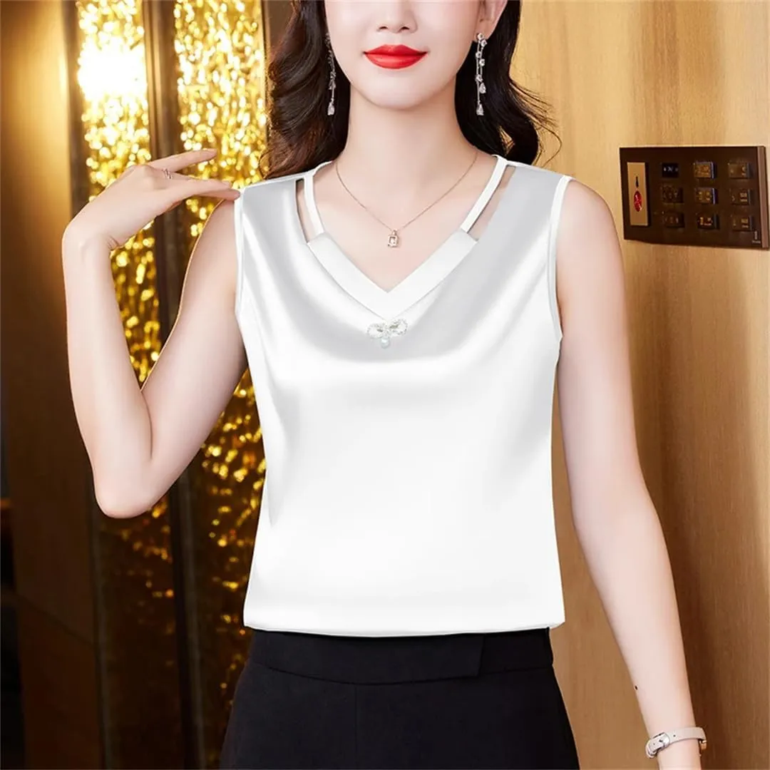 Women Tank Top Spring Summer Hollow Out Camisole V Neck Korean Casual Sleeveless Vest