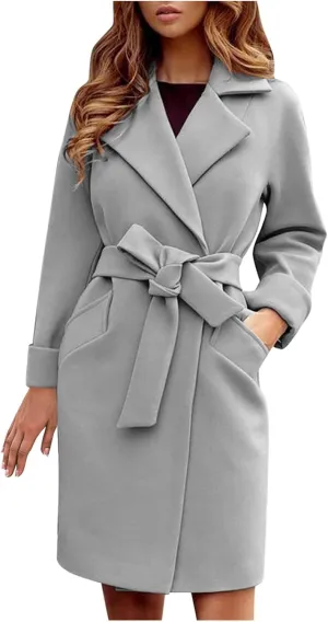 Women Trendy Trench Coat Classic Business Blazers Coat Lapel Peacoat Solid Overcoat Fall Winter Temperament Outwear
