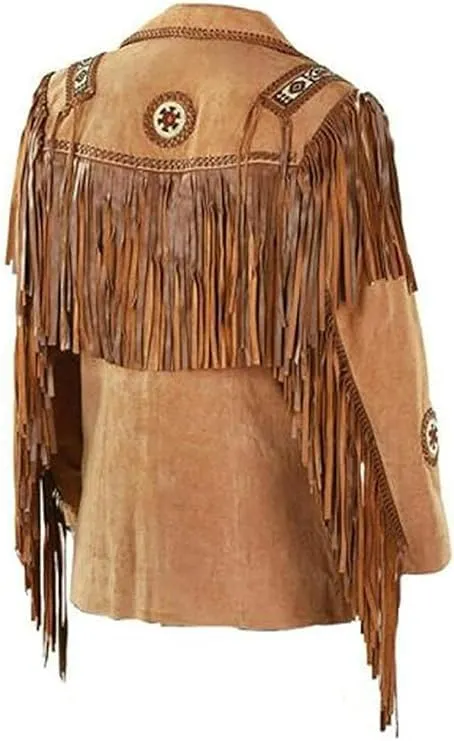 Women Western Cowgirl Style Brown Traditional Genuine Suede Leather Fringe Jacket