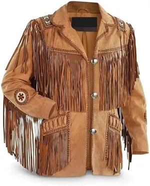 Women Western Cowgirl Style Brown Traditional Genuine Suede Leather Fringe Jacket