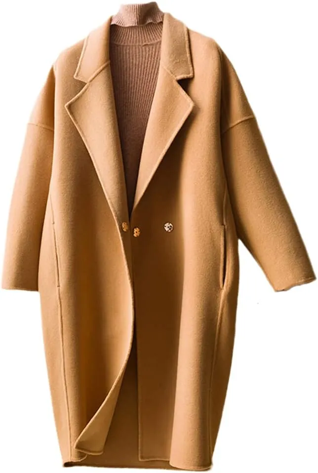 Women Wool Coat Casual Long Outerwear Loose Overcoat Autumn Winter Fashion Trench Coat