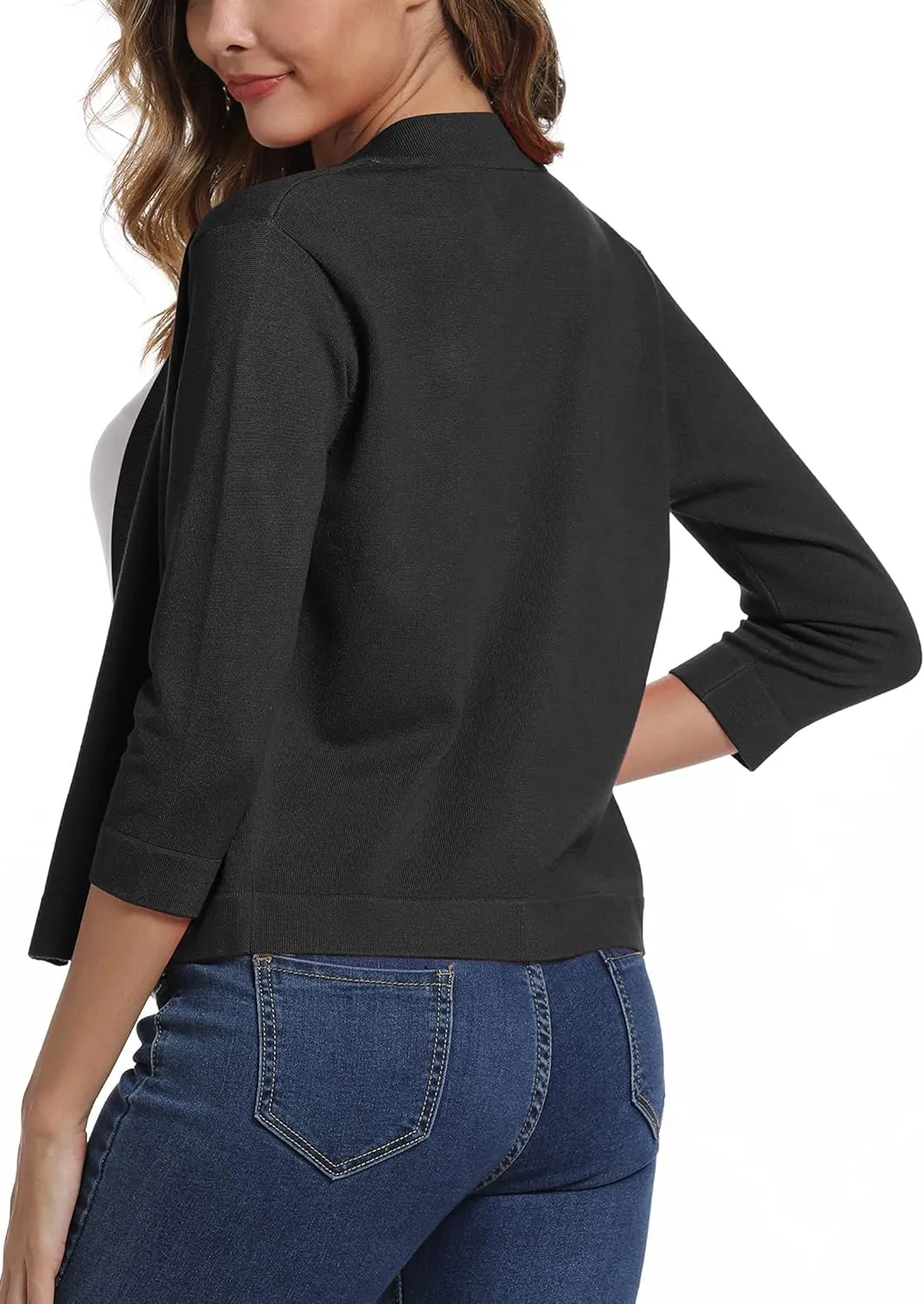 Women's 3/4 Sleeve Lightweight Cropped Cardigan Sweaters Open Front Bolero Short Shrugs for Dresses