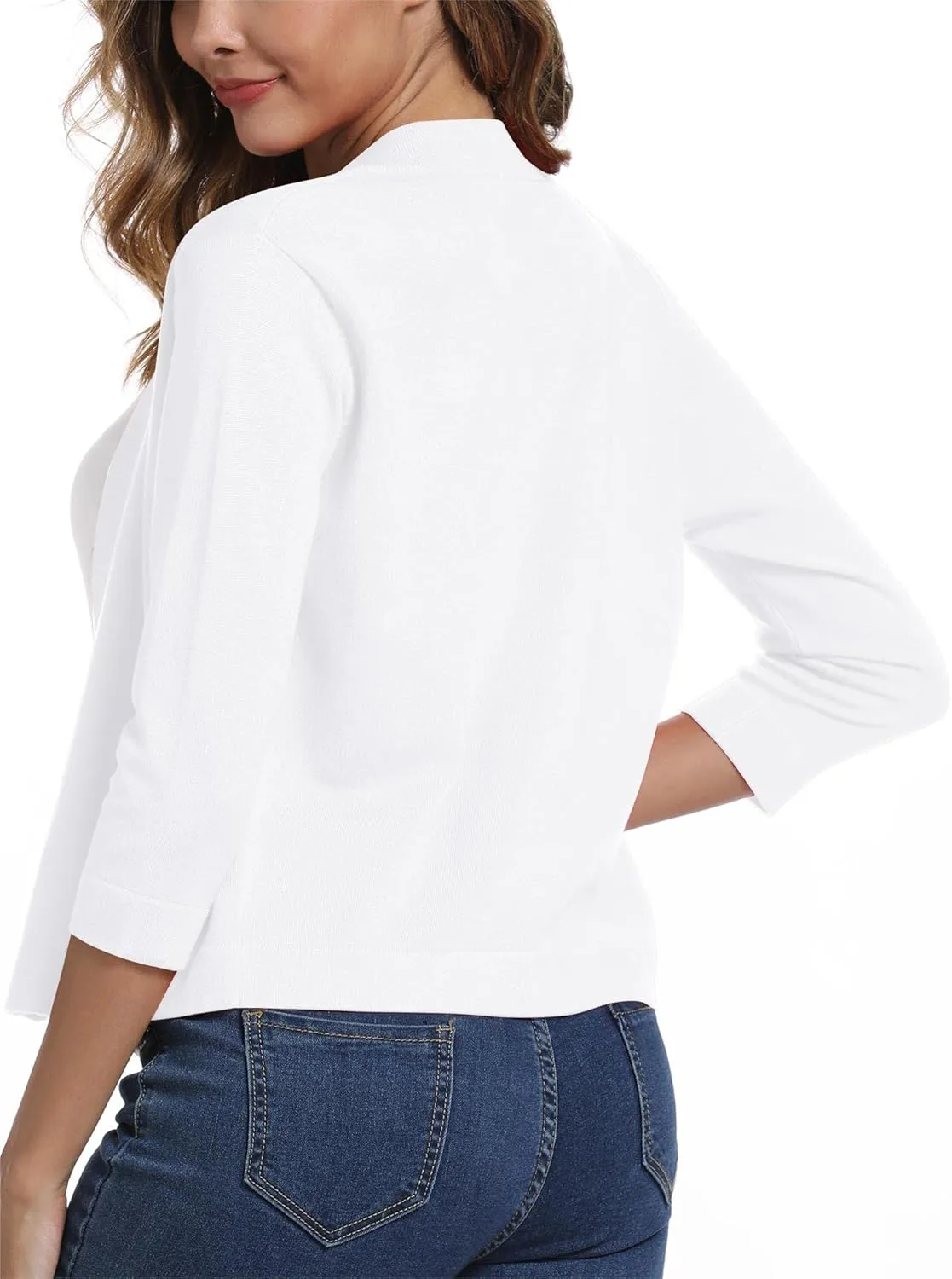 Women's 3/4 Sleeve Lightweight Cropped Cardigan Sweaters Open Front Bolero Short Shrugs for Dresses