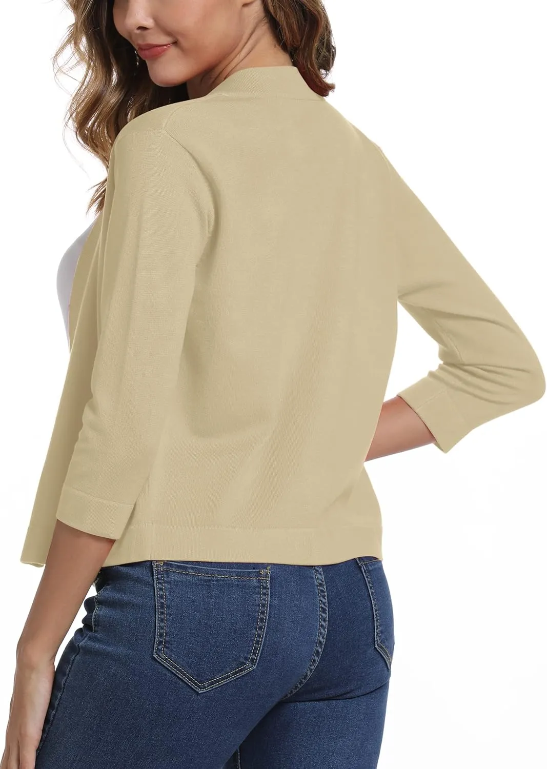 Women's 3/4 Sleeve Lightweight Cropped Cardigan Sweaters Open Front Bolero Short Shrugs for Dresses