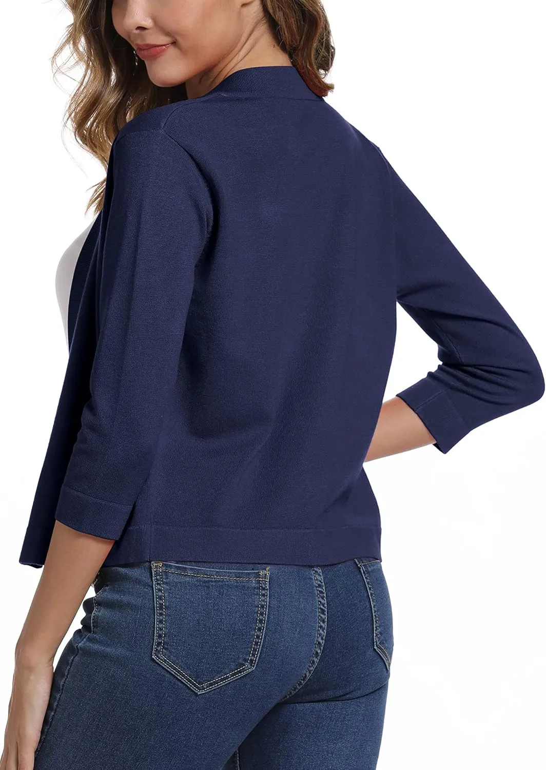 Women's 3/4 Sleeve Lightweight Cropped Cardigan Sweaters Open Front Bolero Short Shrugs for Dresses