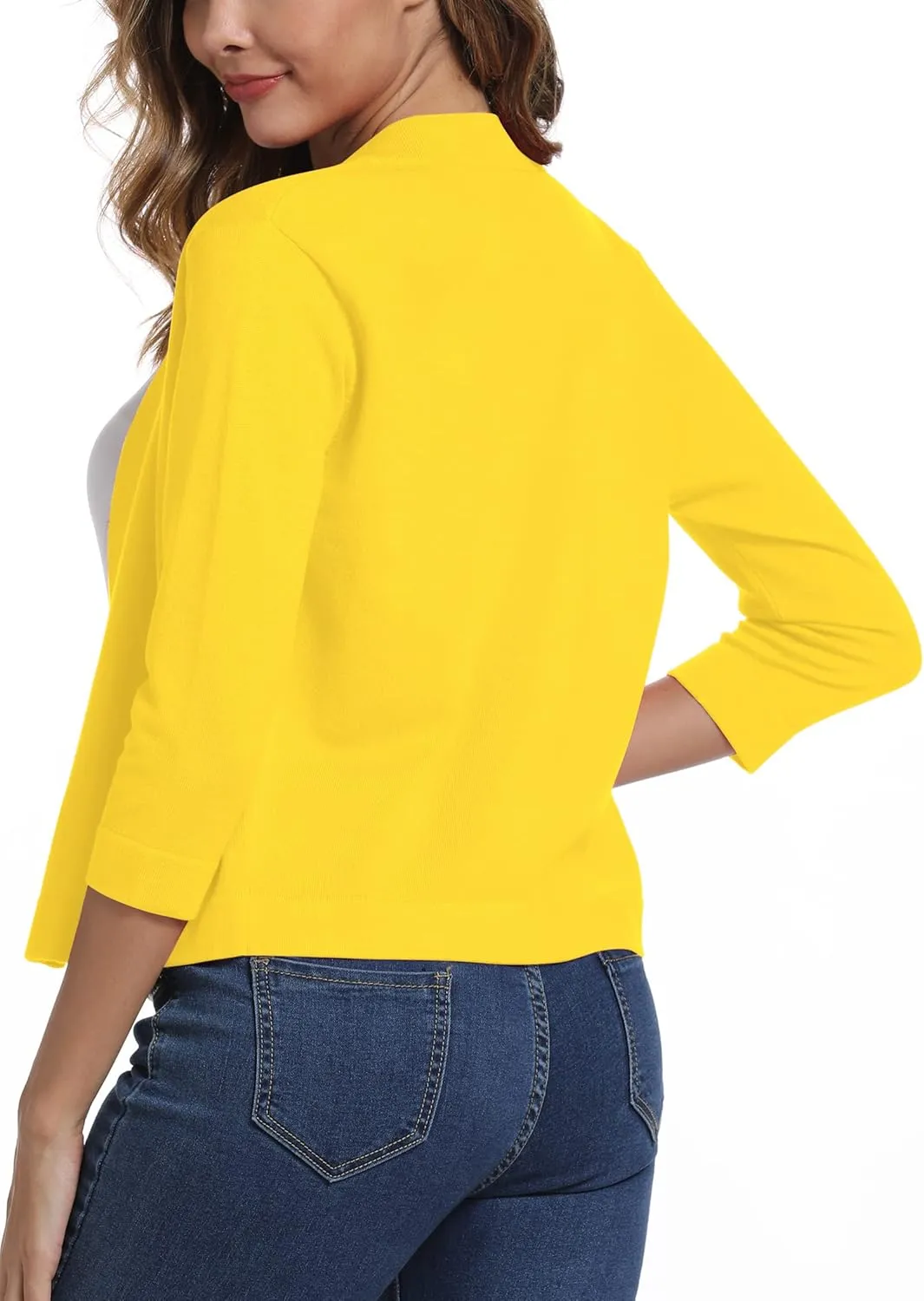 Women's 3/4 Sleeve Lightweight Cropped Cardigan Sweaters Open Front Bolero Short Shrugs for Dresses