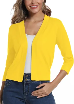 Women's 3/4 Sleeve Lightweight Cropped Cardigan Sweaters Open Front Bolero Short Shrugs for Dresses