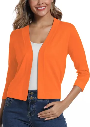 Women's 3/4 Sleeve Lightweight Cropped Cardigan Sweaters Open Front Bolero Short Shrugs for Dresses