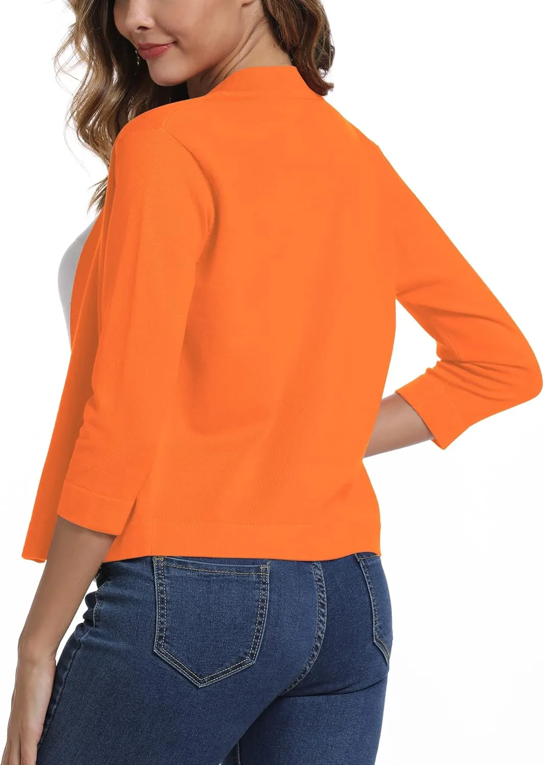 Women's 3/4 Sleeve Lightweight Cropped Cardigan Sweaters Open Front Bolero Short Shrugs for Dresses