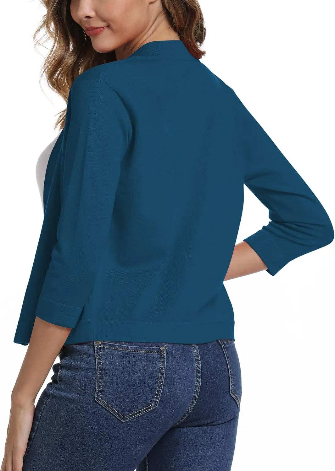 Women's 3/4 Sleeve Lightweight Cropped Cardigan Sweaters Open Front Bolero Short Shrugs for Dresses