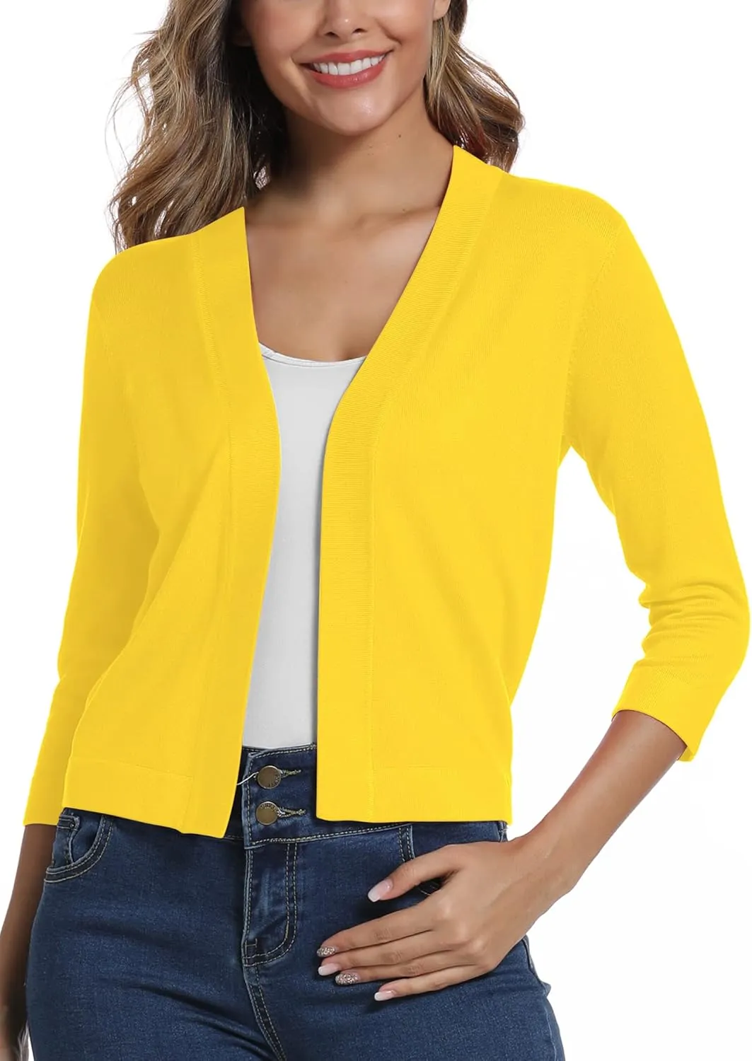 Women's 3/4 Sleeve Lightweight Cropped Cardigan Sweaters Open Front Bolero Short Shrugs for Dresses