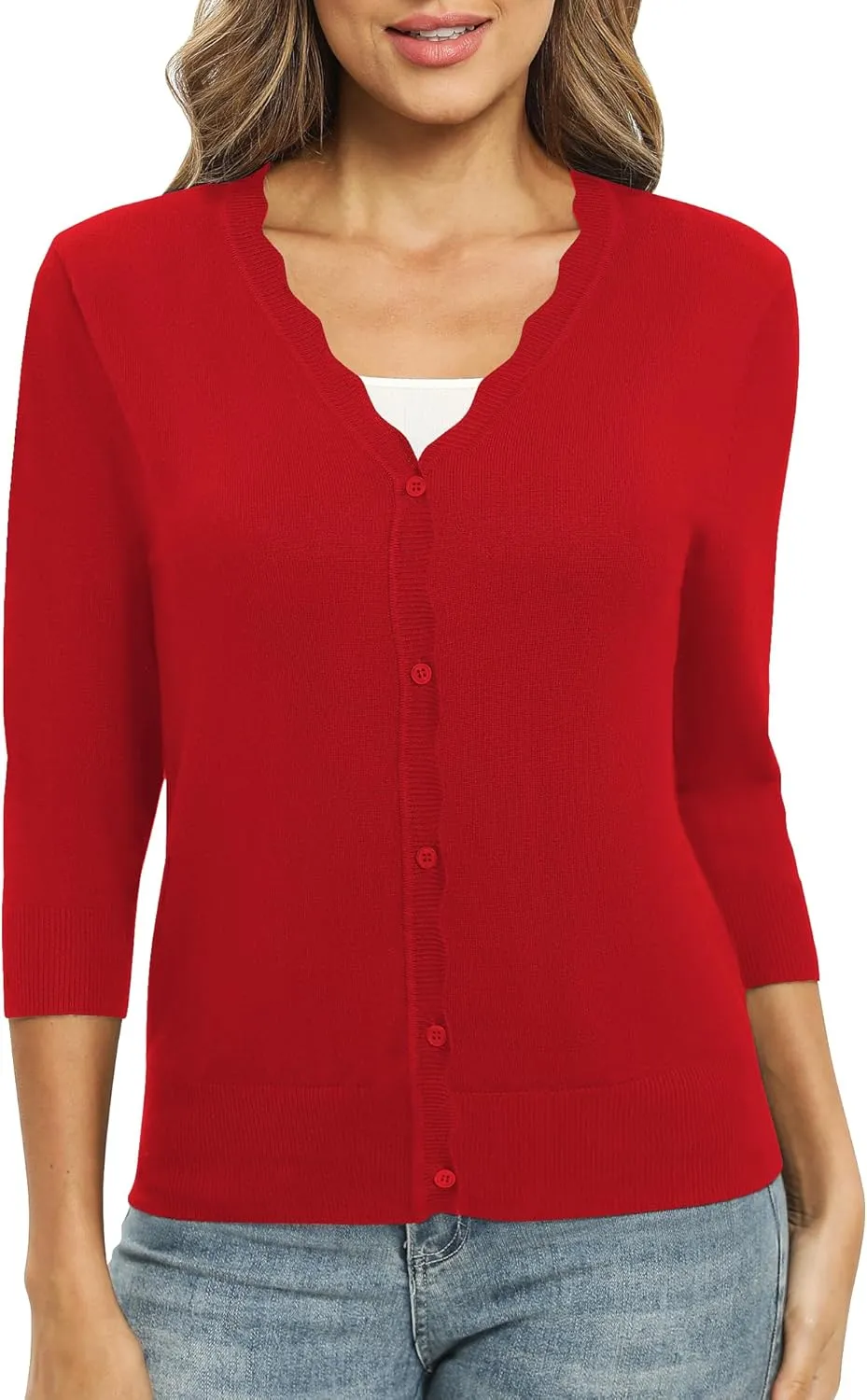 Women's 3/4 Sleeve V-Neck Cardigan Sweater Lightweight Button Down Short Shrug Sweaters for Dresses