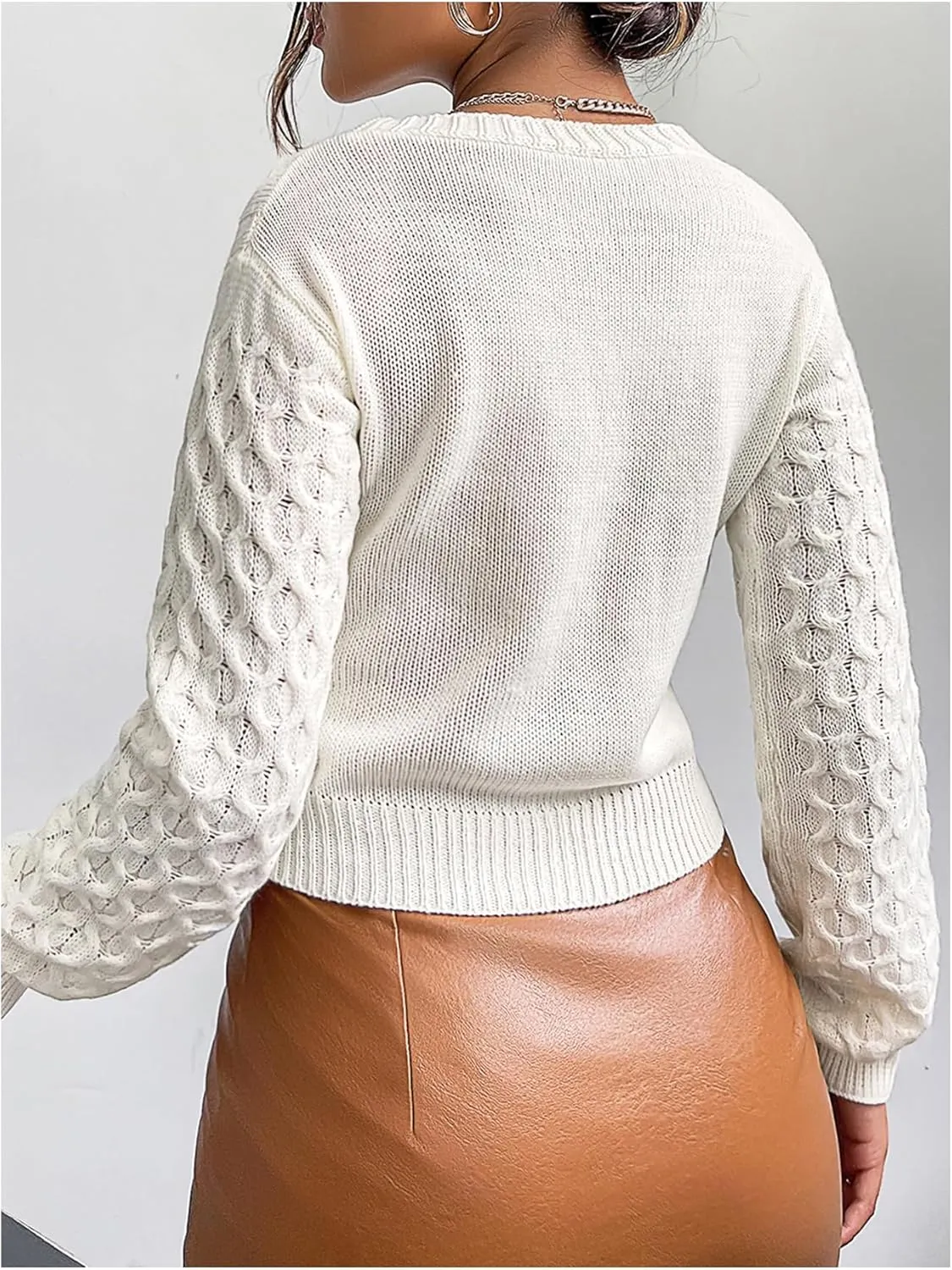 Women's Cable Knit Button Up Cardigans V Neck Long Sleeve Drop Shoulder Sweater Outerwear