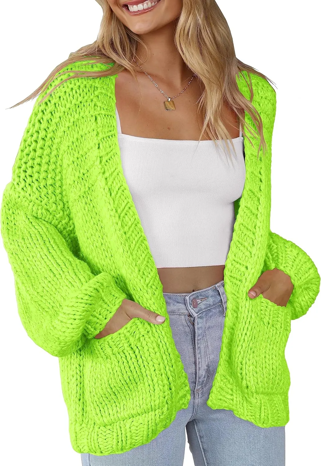 Women's Cardigan Soft Pocketed Long Sleeves Casual Knitted Open Front Cardigans Lightweight Sweaters