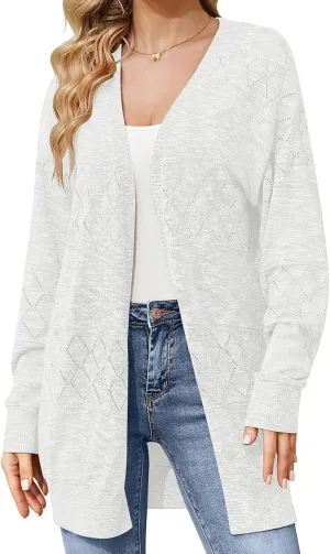 Womens Crochet Cardigan Lightweight Hollow Sweaters Trendy Drape Open Front Knit Cardigan Boho Summer Coverups