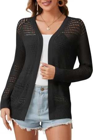 Womens Crochet Summer Cardigan Sweaters Open Front Long Sleeve Lightweight Oversized Boho Knit Beach Cardigans