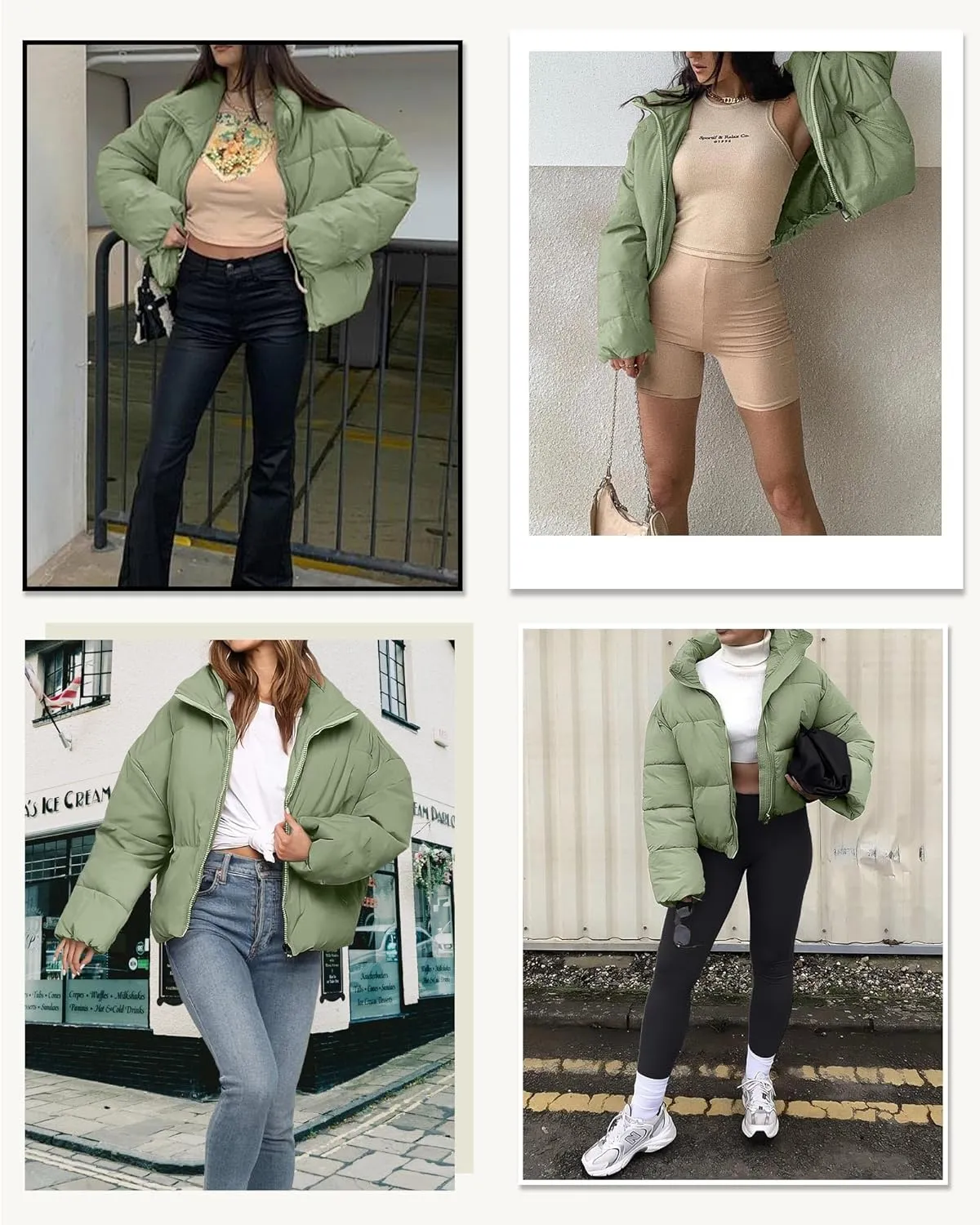 Womens Cropped Puffer Jacket Long Sleeve Winter Puffy Coat Short Warm Casual Quilted Jackets
